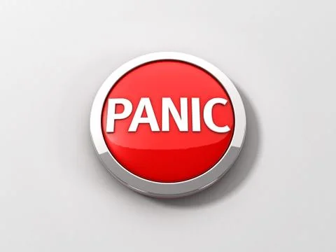 Red Reflective Panic Button with Chrome Ring on White Background Stock Illustration