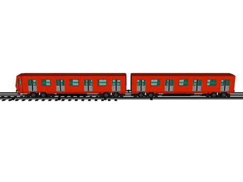 Red regional train on rails Illustrazione stock