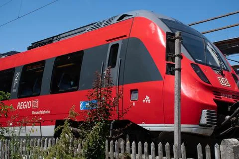 Red Regional Train in Upper Bavaria, Germany Stock Photos