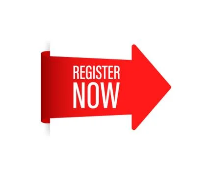 Red register now sticker on white background. Vector stock illustration Stock Illustration