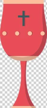 Red religious chalice is showing flat design with gold studs, cross symbol, Stock Illustration