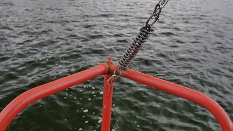 Red reling of a trawler Stock Footage 75094838