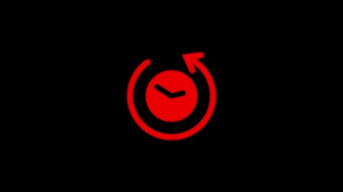 Red reload or restart clock arrow icon on black background Stock Footage 333685679