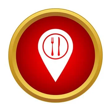Red restaurant locator button for dining establishment Stock Illustration