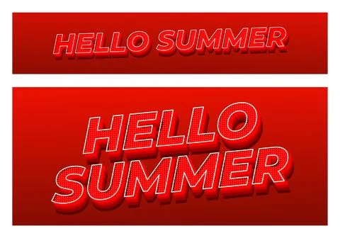 Red retro 3D text reading hello summer on red gradient backgrounds, two ban.. Stock Illustration