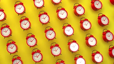 Red retro alarm clock seamless looping animated background, wake up time Video stock 146929208