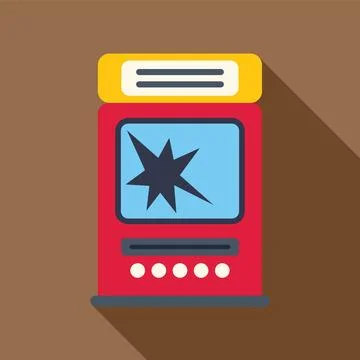 Red retro arcade game machine with broken screen displaying explosion Stock Illustration