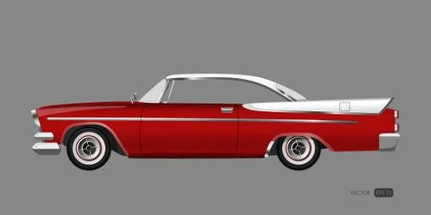 Red retro car on gray background. Vintage cabriolet in realistic style Stock Illustration
