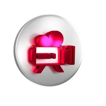 Red Retro cinema camera icon isolated on transparent background. Video came.. Stock Illustration