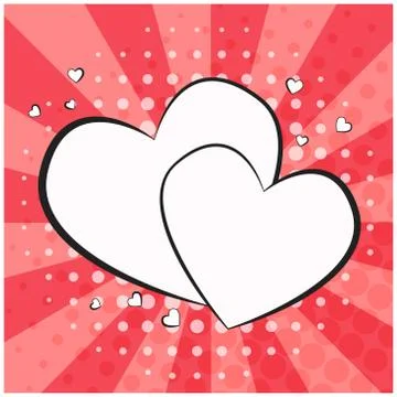 Red retro comic speech bubble with two hearts Stock Illustration