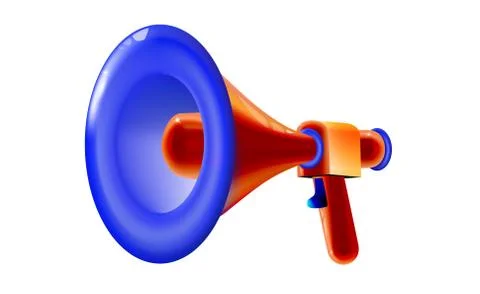Red retro glossy multicolor megaphone plastic toy. 3D cartoon fun design Stock Illustration