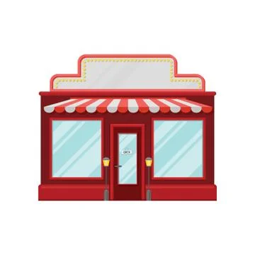Red retro store facade, front view of city building cartoon vector Illustration Ilustración de archivo