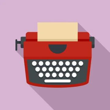 Red retro typewriter icon, flat style Stock Illustration