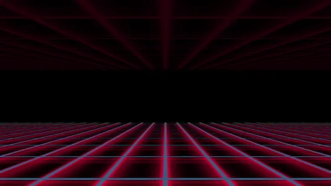 Red retro wave perspective grid cyber background, futuristic graphic visual Stock Footage 274732114