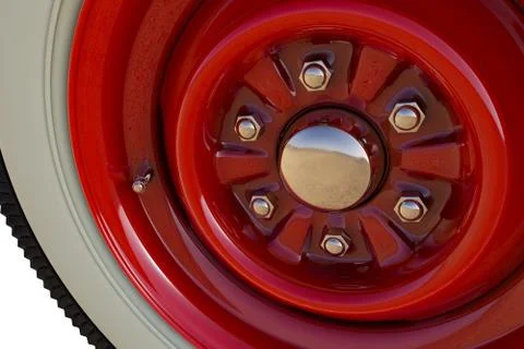 Red retro wheel. 3D render Stock Illustration