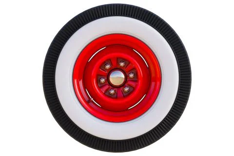 Red retro wheel. 3D render Stock-Illustration