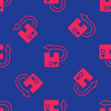 Red Return cardboard box icon isolated seamless pattern on blue background. Box Illustrazione stock