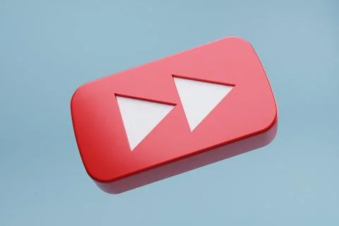 Red Rewind Button, 3D Render, Blue Background, Media Control Stock Illustration