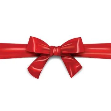 Red ribbon with bow realistic vector illustration template Stock Illustration