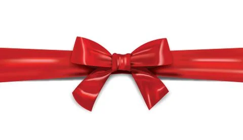 Red ribbon with bow realistic vector illustration template Stock Illustration