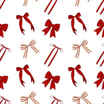 Red ribbon bow seamless pattern on white background for gift wrap and holiday Stock Illustration