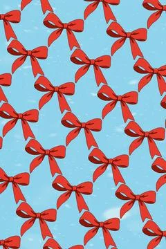 Red ribbon bows pattern on light blue background. Stock Illustration
