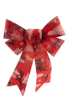 Red ribbon with deers pattern isolated on white background Stock Photos
