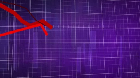 Red ribbon entering upper-left moving right across grid, thickening, recovering, Video stock 329870811