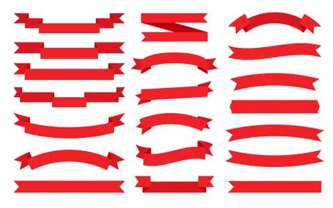 Red ribbon flat set blank tape price sale vector Stock Illustration