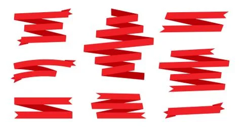 Red ribbon flat set blank tape price sale vector Stock Illustration