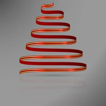 Red ribbon with gold lines in shape of abstract christmas tree. Stock Illustration