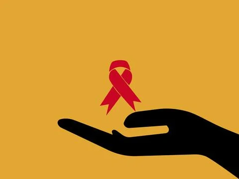 Red ribbon in the hands. Vector. Stock-Illustration