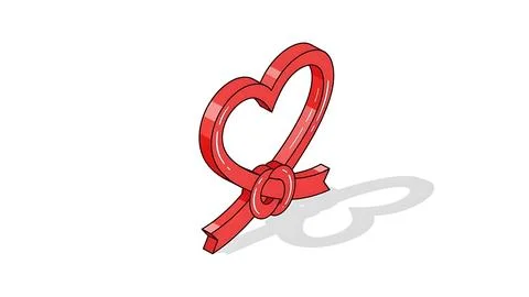 Red ribbon in heart shape Illustrazione stock