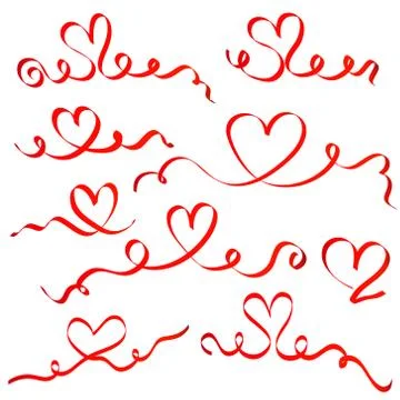 Red ribbon hearts set Stock Illustration