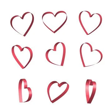 Red ribbon hearts vector set Stock Illustration