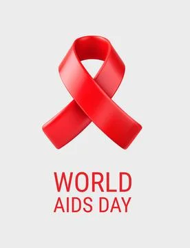 Red ribbon isolated on white background. World aids day Illustrazione stock