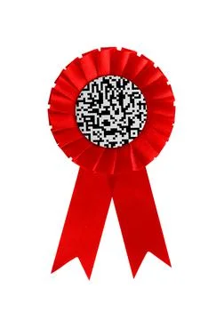 Red ribbon with a QR-code 스톡 사진