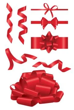Red Ribbon - realistic vector set of objects Stock Illustration