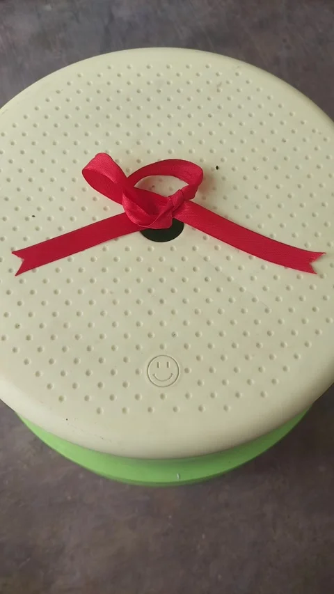 Red Ribbon on Round Package Stock Footage 290169719