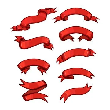Red ribbon set cartoon vector illustration Stock Illustration