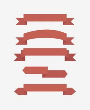 Red ribbon set, flat design vector. Illustrazione stock