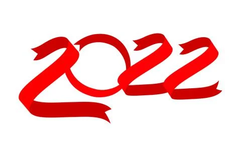 Red ribbon in shape 2022. Vector holiday illustration with 2022 text design. Stock Illustration
