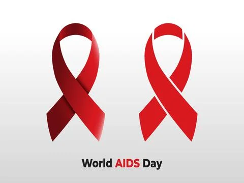 Red Ribbon Vector. Red Gradient 3D AIDS Ribbon. Simple Ribbon Flat Icon Wor.. Stock Illustration