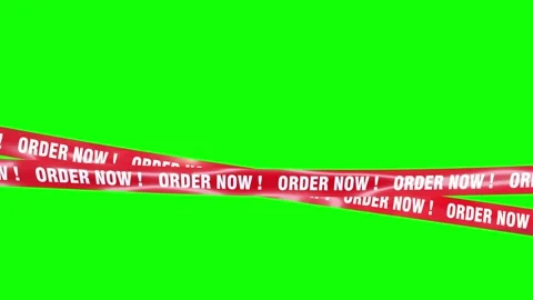 Red ribbons 3d order now text  green screen background Видео 314111554