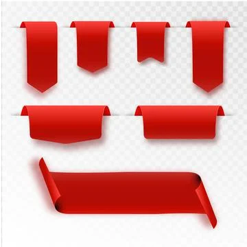 Red ribbons banners set flat isolated vector illustration. Paper ribbons. Set of Stock Illustration