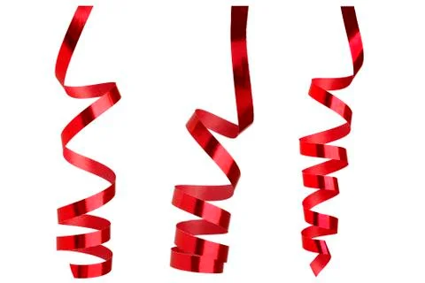 Red ribbons in front of white background Stock Photos