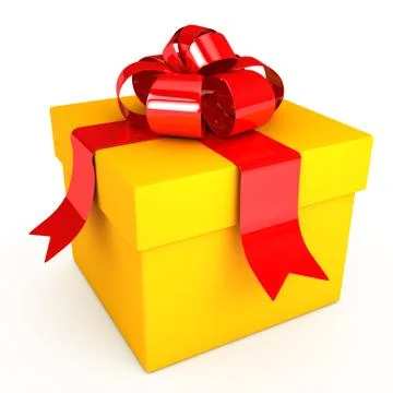 Red ribbons with present over white background Stock Illustration