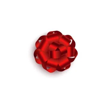 Red ribbons rounded rosette bow icon realistic vector illustration isolated. イラスト素材
