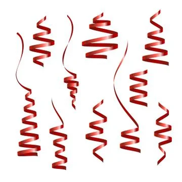 Red ribbons serpentine set. Vector illustration with isolated design elements Illustrazione stock