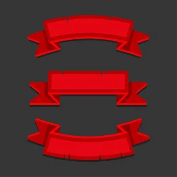 Red Ribbons Set on Dark Background. Vector 库存插图